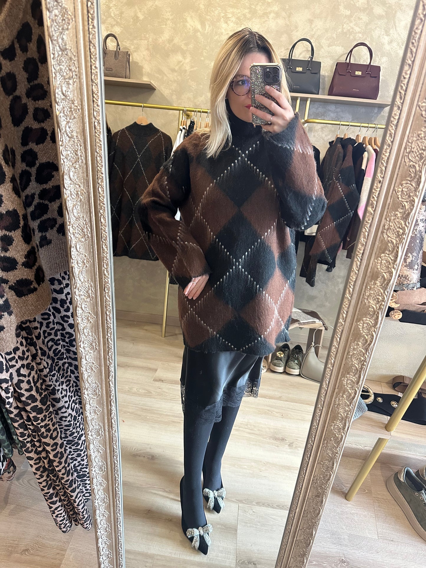 Pull JACQUARD noir - choco
