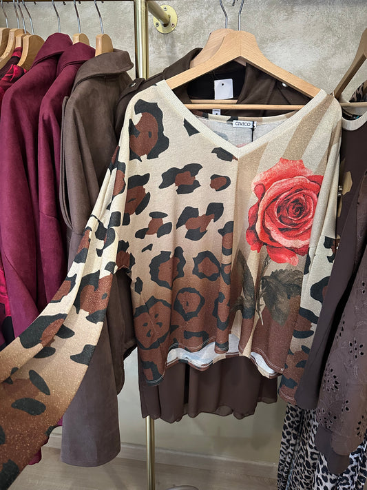 Haut lurex rose léopard