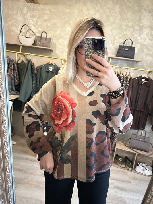 Haut lurex rose léopard