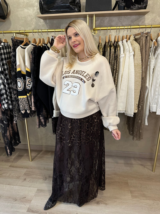 Jupe dentelle CROISETTE léopard chocolat