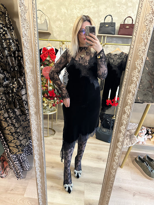 Robe chic VELOURS DENTELLE