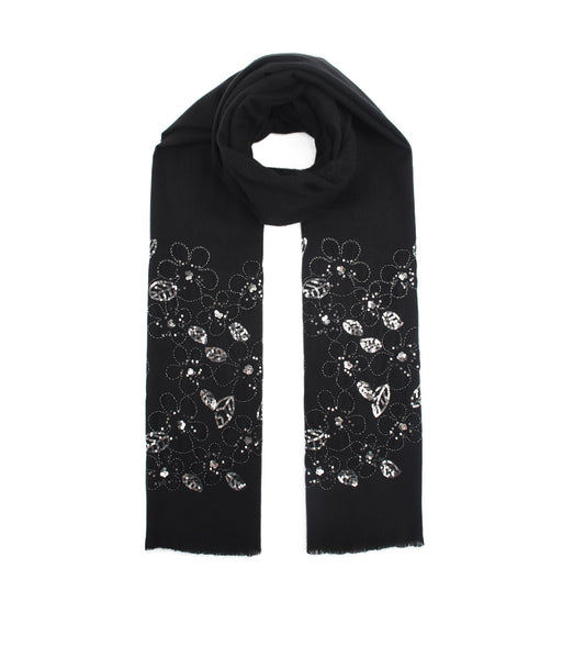 Écharpe FLEURS sequins noir