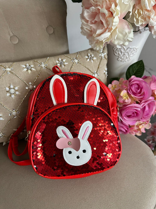 Sac à dos sequins rouge petit lapin à noeud