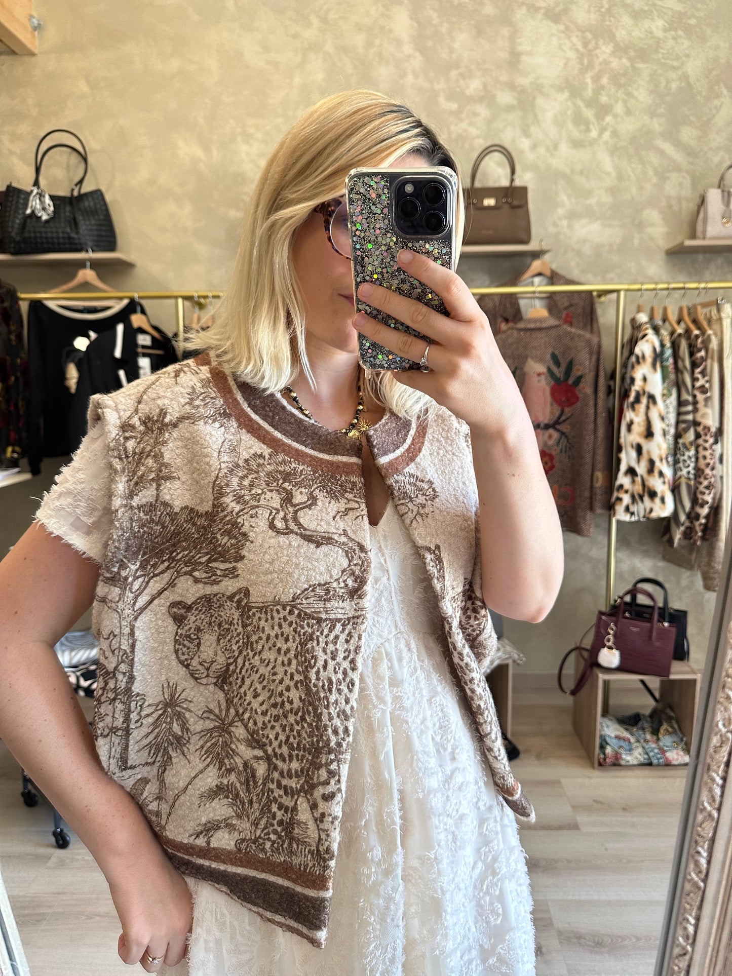 Veste sans manches TUILERIES Toile de Jouy camel